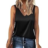 Zeagoo Women 2026 Silk Satin Tank Top Casual V Neck Camisole Blouses Loose Sleeveless Cami Basic Tank Shirt