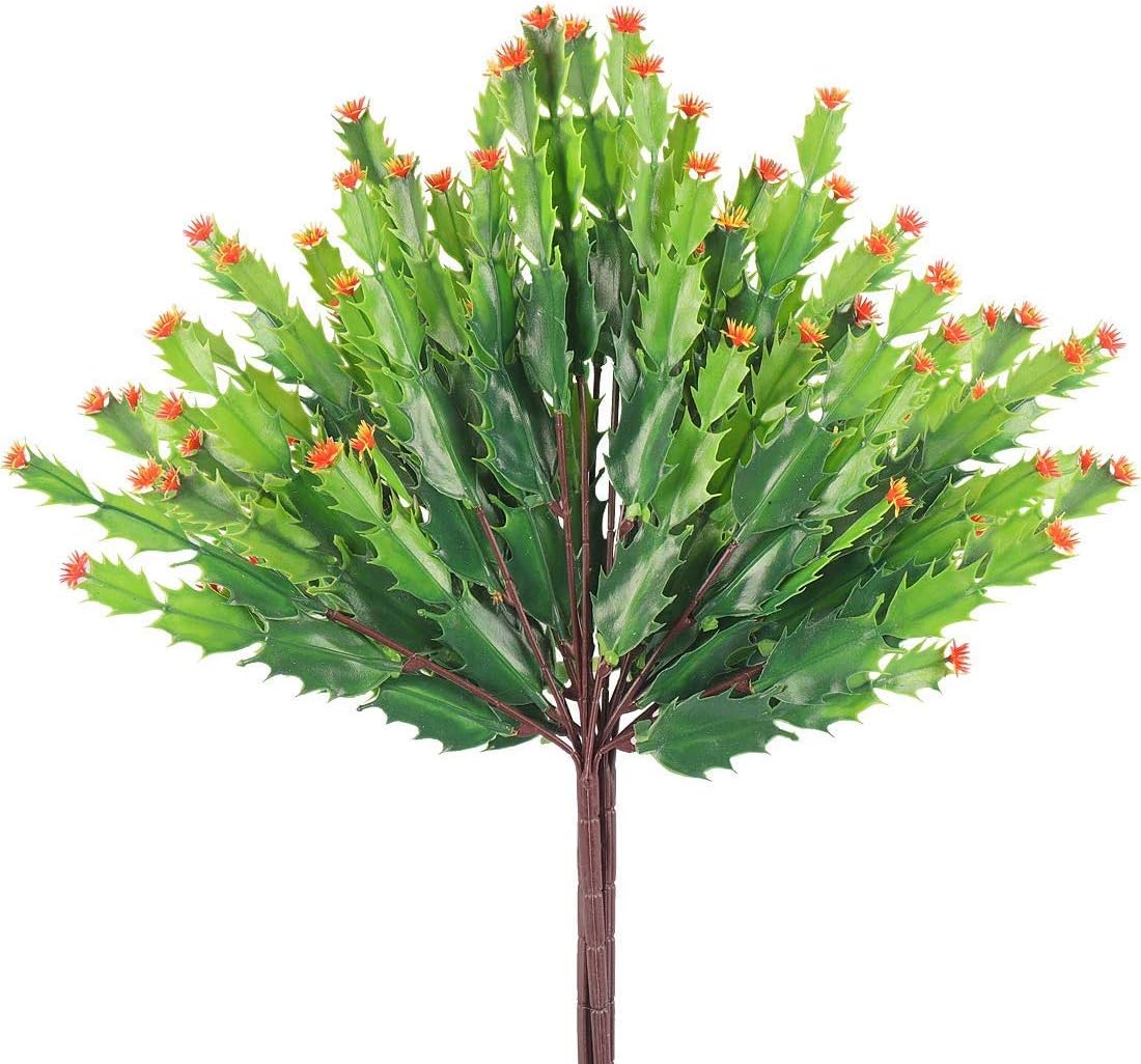 RERXN Artificial Plants Fake Shrubs Plastic Bushes Faux Greenery Cactus with Mini Flowers Indoor Outdoor Garden Home Office Decor,Pack of 3 (Orange-B)