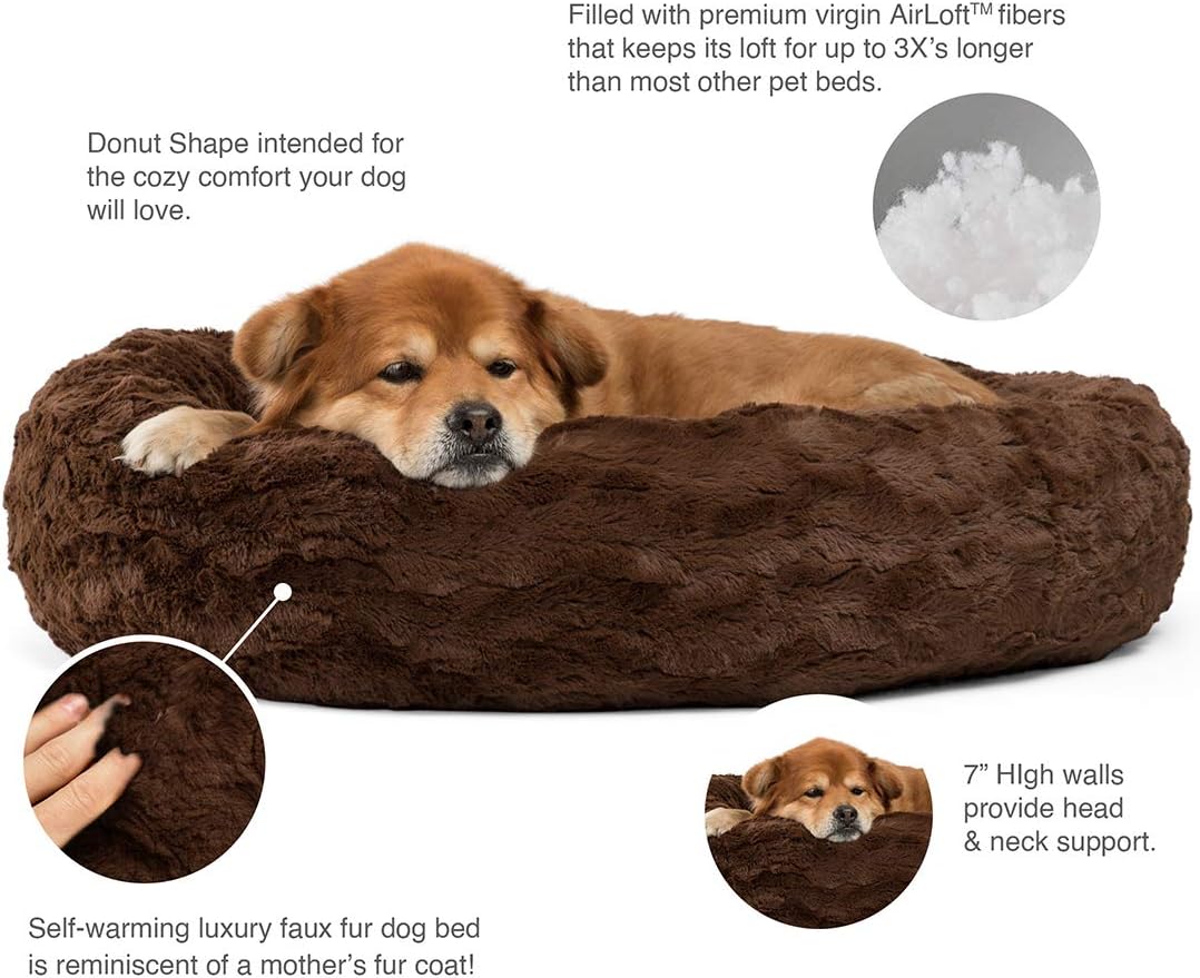 Best Friends by Sheri Luxury Faux Fur Donut Cuddler (30x30), Dark Chocolate - Small Round Donut Cat and Dog Cushion Bed, Orthopedic Relief : Pet Supplies