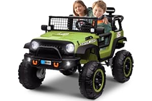 OTTARO 24V 4WD/2WD Switchable Ride on Cars, 2 Seater Kids Electric Vehicle Truck with 20 Inch Seater, 4x100W Motors, 4 Shock Absorbers, Music Play,Bright Light, Remote Control (Army Green)