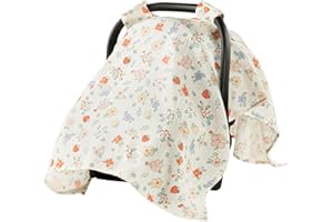 Babygreat 100% Muslin Cotton Car Seat Cover for Baby, Soft Breathable Car Seat Canopy, Universal Infant Carseat Cover Sun Protector, Lightweight Summer Stroller Cover for Boys Girls - Strawberry