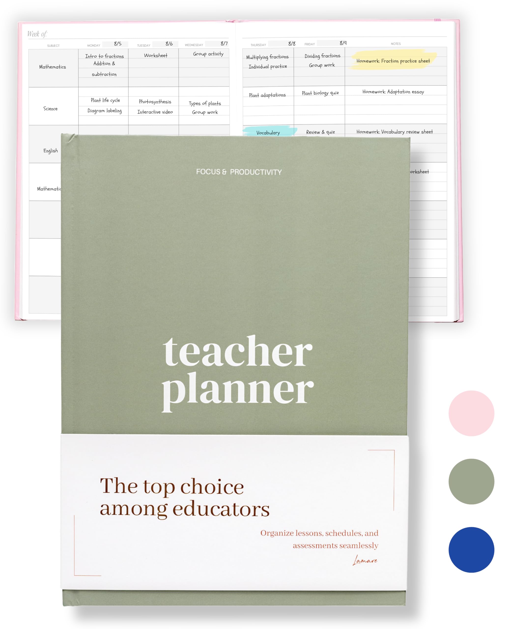 Photo 1 of Lamare Teacher Planner 2025-2026 Academic Year – Undated Planner & Lesson Planner Book for Teachers with Class Schedule, Student Info & Weekly Planning