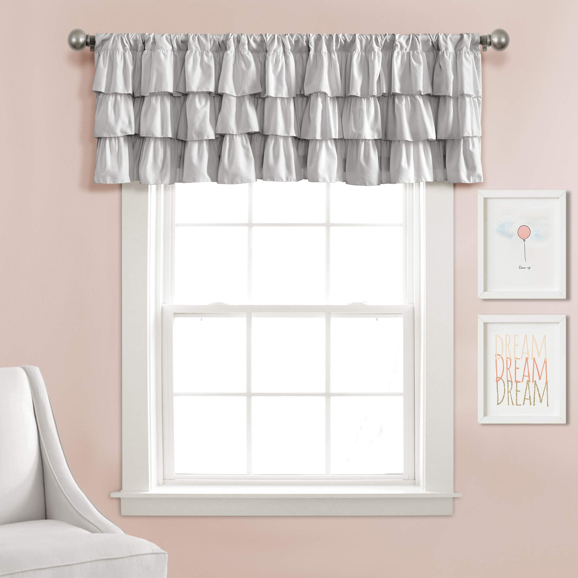 Lush Decor Belle Valance Vintage Chic Style Single Curtain, 84" W x 18" L, Gray