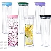 25oz Plastic Snow globe Cups, 6pack Snowglobe Cup with Colored Lids and Straws,Snowglobe Tumbler with Pre Drilled and Plug, Unbreakable Double Wall Plastic Cup for Glitter, Individually Packaged
