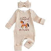 FYBITBO Newborn Girl Clothes Infant Cowgirl Romper Ribbed Knit Jumpsuit Western Baby Clothing Preemie Going Home Outfit