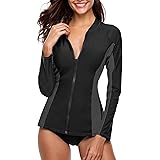 ATTRACO Women's Rashguard Swimsuit Zip Front Sun Protection Swim Shirt UPF 50+