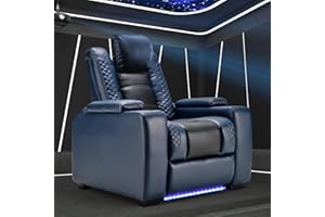 ANJ Power Home Theater Seating Recliner chairs, PU Leather Recliner with Cup Holder, Electric Movie Theater Reclining Chairs with Adjustable Powered Headrest, Blue LED, Hidden Arm Storage (Black-Blue)