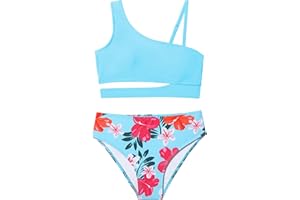 Queenstyle Girls Swimsuits Bikini Set Kids Cutout Bathing Suit Bikini Top Two Piece Girls' Swimwear