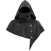 FURPHI Medieval Cowl Hood with Buckles Renaissance Hooded Cape Hat for Men Women Halloween Costume Accessories