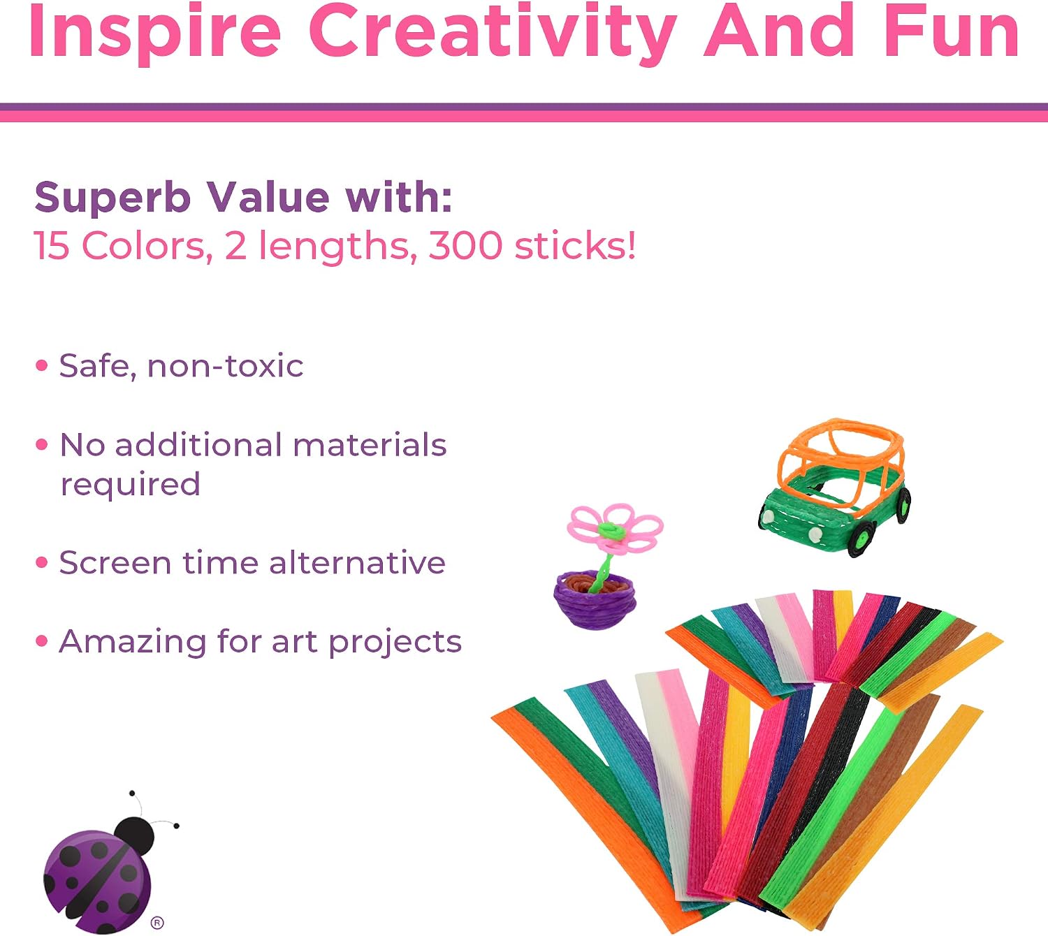 PURPLE LADYBUG Wax Craft Sticks for Kids Age 4+, Easter Gifts for Kids,15 Colors, 6-Inch & 12-Inch, 150 Each, Arts and Crafts - Image 3