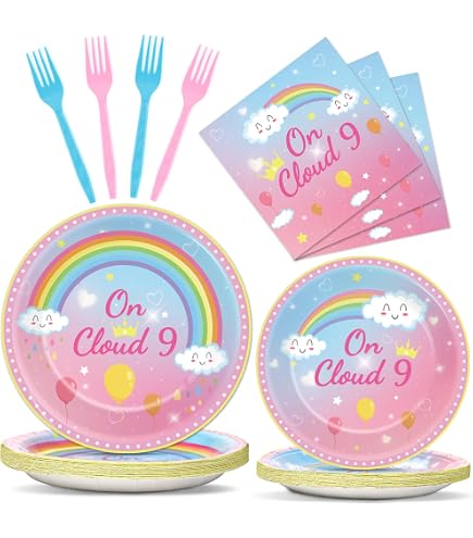 „On Cloud 9“ Geburtstagsbanner – Regenbogen & Gold Glitzer, Für 9. Geburtstag