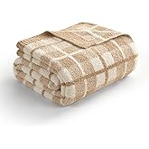 Snuggle Sac Checkered Throw Blanket for Couch, Super Soft Cozy Warm Knit Netural Decorative Fluffy Blankets, Reversible Buffalo Plaid Microfiber Throws for Sofa Bed, Beige Plaid, 50x60 Inches