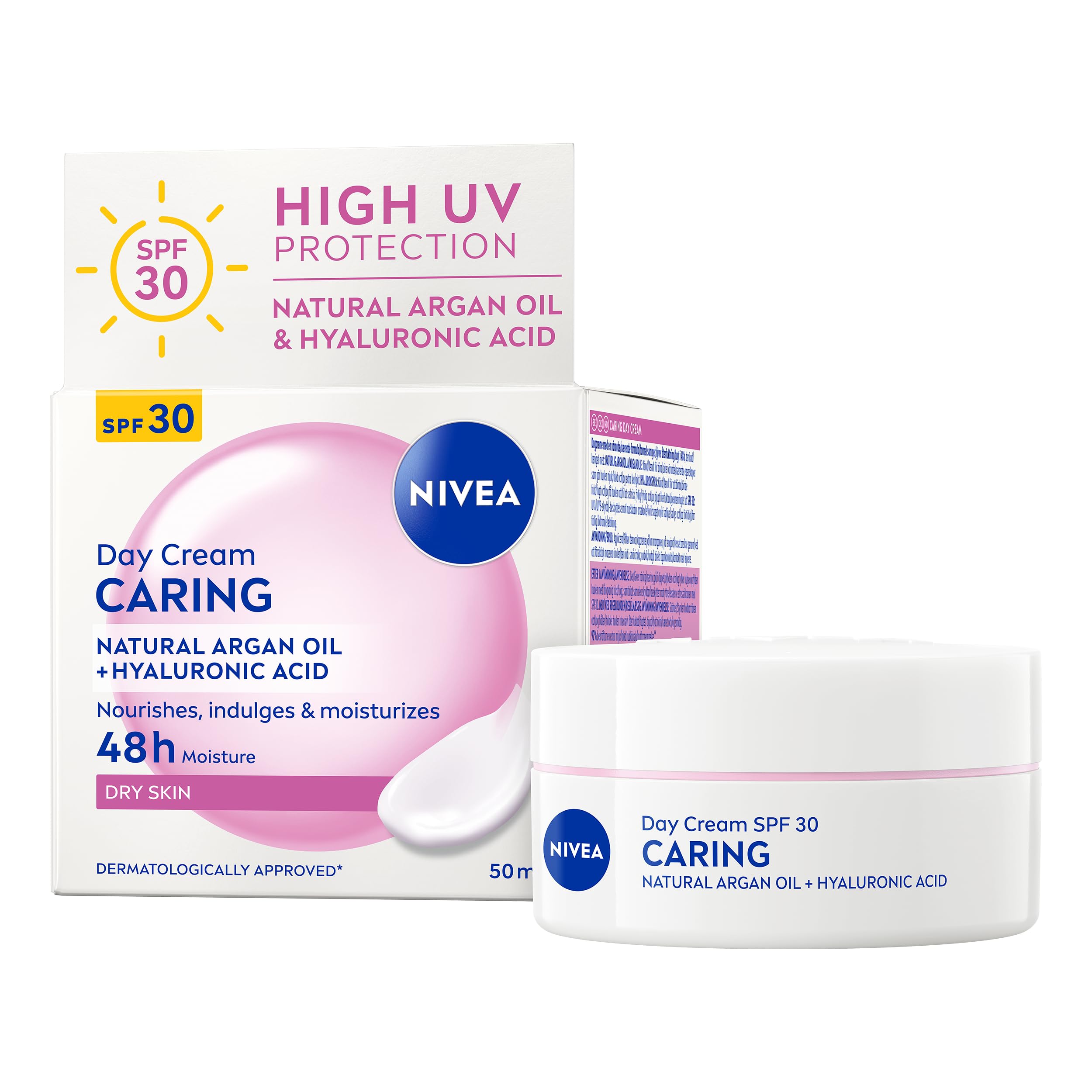 NIVEA 24h ​Nourishing Day Cream Moisturiser SPF30 (50ml), Hydrating Face Moisturiser with Factor 30 Sun Protection, Daily Face Cream for Dry Skin, Skincare Essential