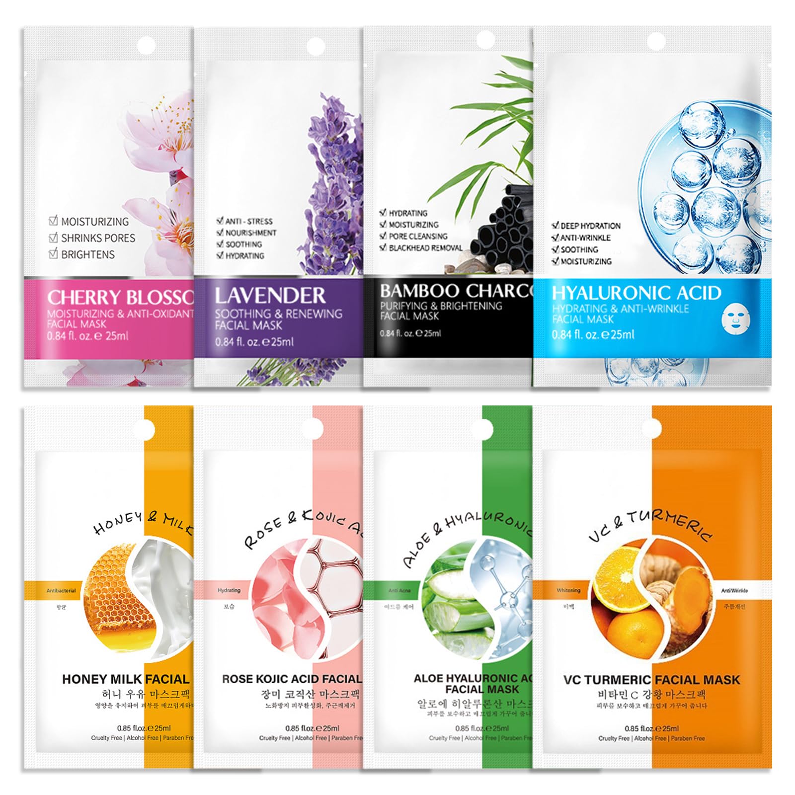LINXINS 8Pcs Face Mask, Face Masks Skincare Set, Hydrating Face Beauty Masks-Collection Plant Extract Infused, Korean Sheet Mask Gift Set for Women Girls