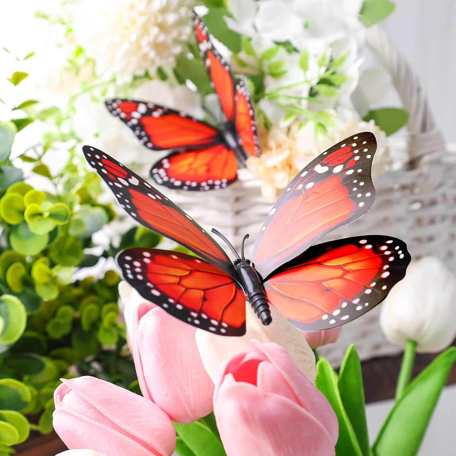 VGOODALL 24PCS Monarch Butterfly Decorations, Orange Butterfly Fake Butterflies for Home Wall Wedding Party Day of The Dead Decorations