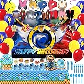 Cartoon hedgehog Theme Birthday Party Supplies Decorations Including Birthday Banner Backdrop Hanging Swirls Tablecloth Balloons Cake Toppers Plates Forks Knives Spoons for Cartoon hedgehog Party