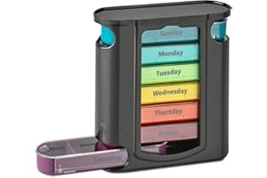MEDCA Weekly Pill Organizer, 1 Dispenser, 7 Stackable Compartments Four Times-a-Day - Morning, Noon, Evening, and Bedtime, Black