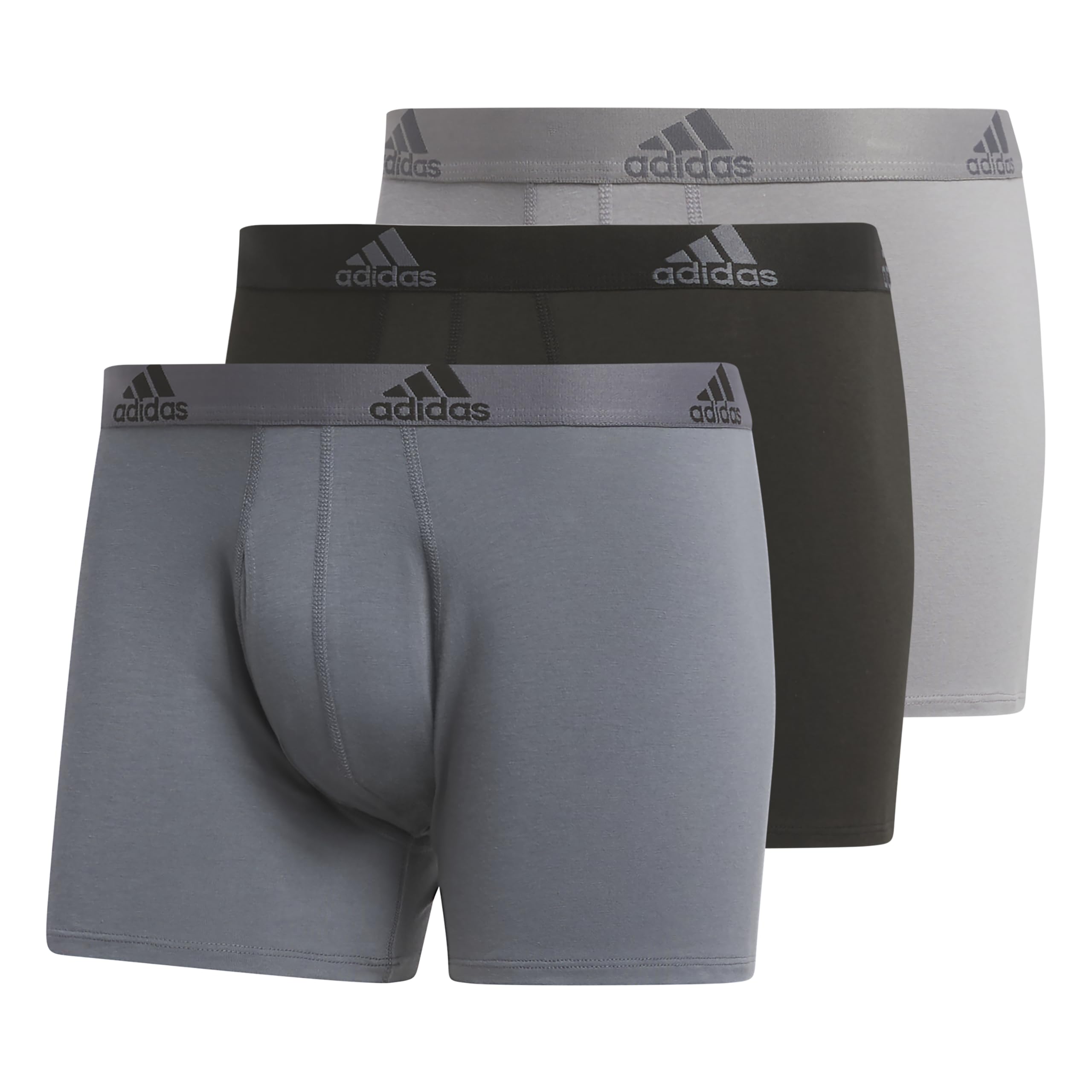Photo 1 of adidas Men's Performance Stretch Cotton Trunk Underwear (3-Pack) Designed for Active Comfort and All Day wear, Onix Grey/Black/Grey, Large