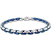 Men's Two-Tone Link Chain Bracelet - Stainless Steel, Polished Blue Finish, 9"