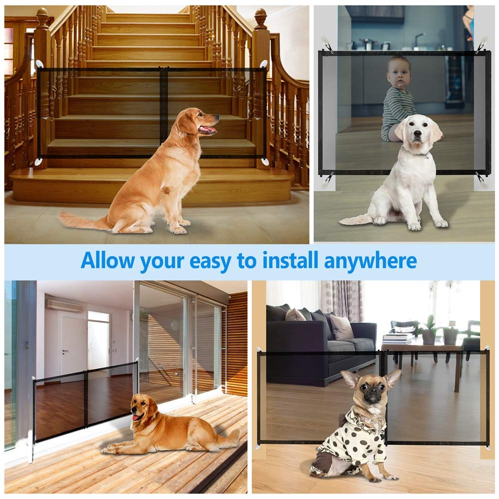 Mesh Dog Gates, Pet Gate for Dogs-Gate for Stairs-Adjustable Zipper Design 3 Sizes 82.6"/47.2"/35.4"- Dog Gates for Doorways-Indoor Protective Fence-Dog Gate for Stairs (Black) Tuokeogo: Baby