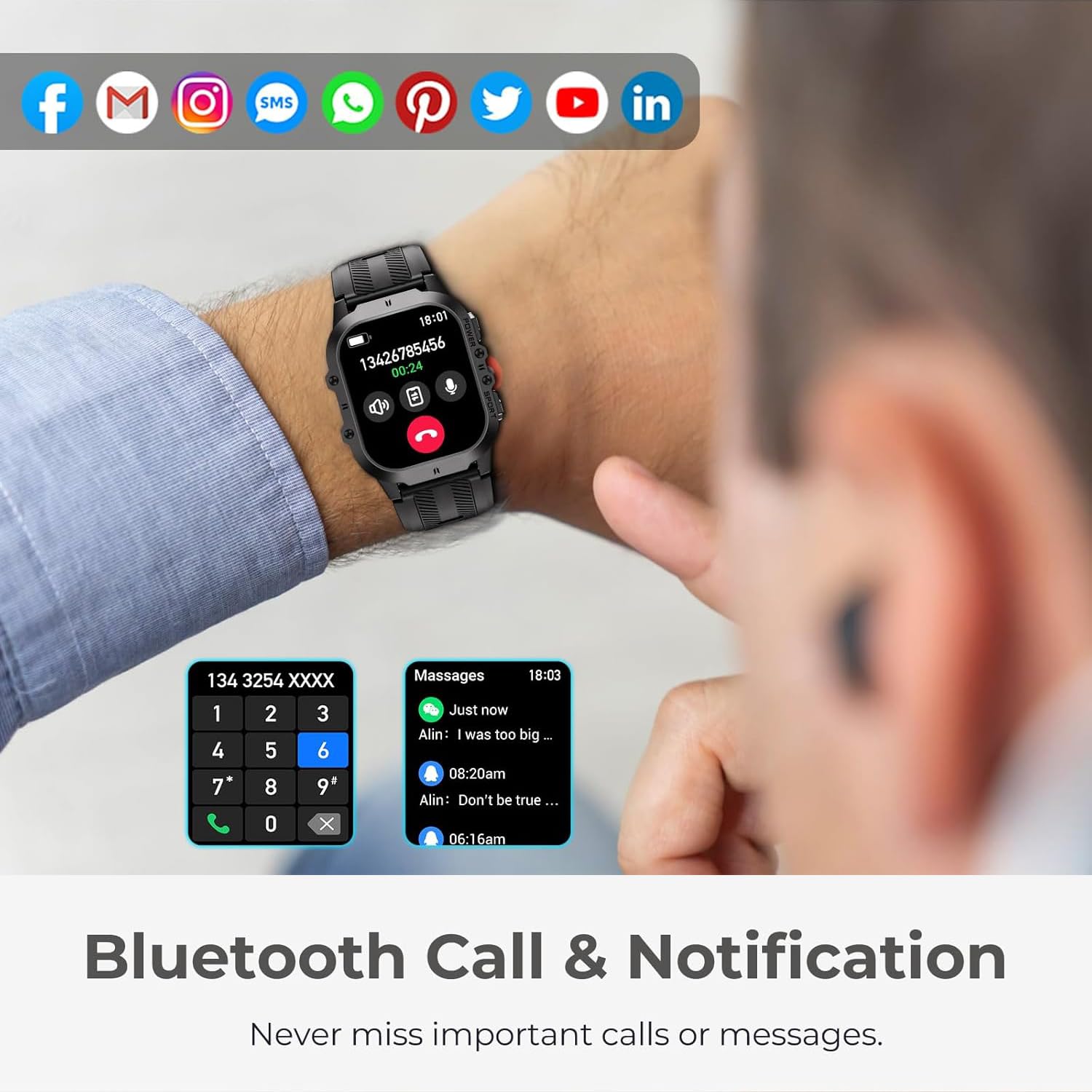 VIRAN Military Smart Watches for Men, 1.96'' AMOLED Fitness Tracker Smartwatch with Dual Silicone Bands, IP68 Waterproof Fitness Watch with Heart Rate BP SpO2 Sleep Monitor for iOS Android Phones