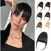 EINAEY Clip in Bangs, 100% Real Human Hair Natural Black Fake Bangs Clip in Hair Extensions Wispy Bangs Fringe with Temples Hairpieces for Women Curved Air Bangs for Daily Wear