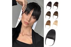 EINAEY Clip in Bangs, 100% Real Human Hair Natural Black Fake Bangs Clip in Hair Extensions Wispy Bangs Fringe with Temples Hairpieces for Women Curved Air Bangs for Daily Wear