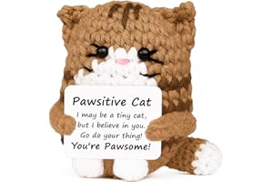 RYOTKIK Positive Crochet Cat Mini Animal Emotional Cheer Up Support Gifts, Funny Crochet Mini Handmade Cat for Women Men Friends Mom Birthday Mothers Day Decor Graduation Gifts (Brown)