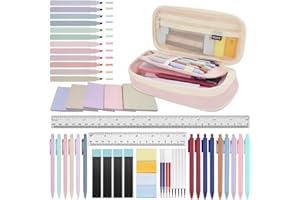 NVAZIOP 52 Aesthetic School Supplies with Cute Pen Case,5 Black, 2Blue,2 Red 0.5MM Ink Gel Pens,12inch and 6inch rulers,6 0.5MM Mechanical Pencils for Students Stationary College Essentials