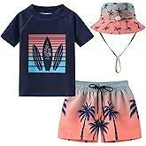 Toddlers and Baby Boys' 3-Piece Rashguard Sets Swimsuits Sets with Hat Surfing Swimwear Sunsuit UPF 50+