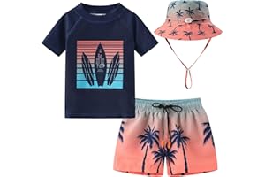 FUNNYPAJA Toddlers and Baby Boys' 3-Piece Rashguard Sets Swimsuits Sets with Hat Surfing Swimwear Sunsuit UPF 50+