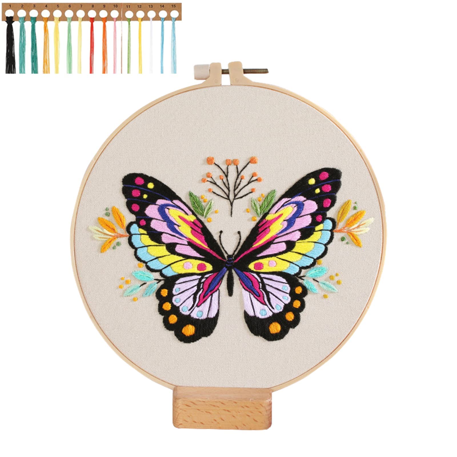 JEOPKO Cross Stitch Embroidery Kits Beginners Adults, Flower Butterfly Stamped Cross Stitch Kits, Full Range of Embroidery Starter Kit, cross stitch kits adults beginners , Tools Sewing Art Craft.
