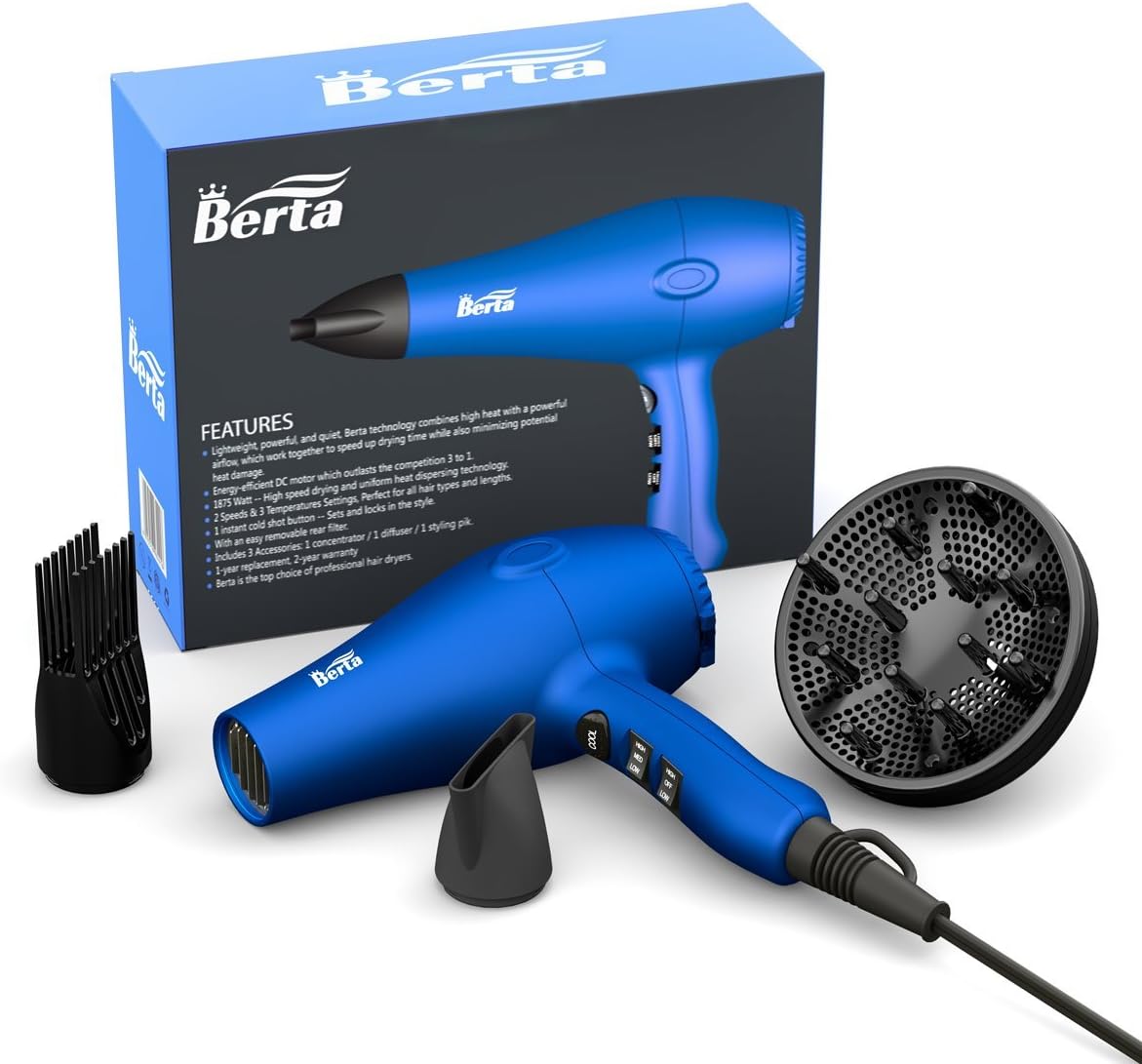Hair Blow Dryer, Negative Ion Far Infrared Hair Dryer, DC Motor Lightweight 1875W Hair Dryer for Fast Drying, with Diffuser, Concentrator, Comb
