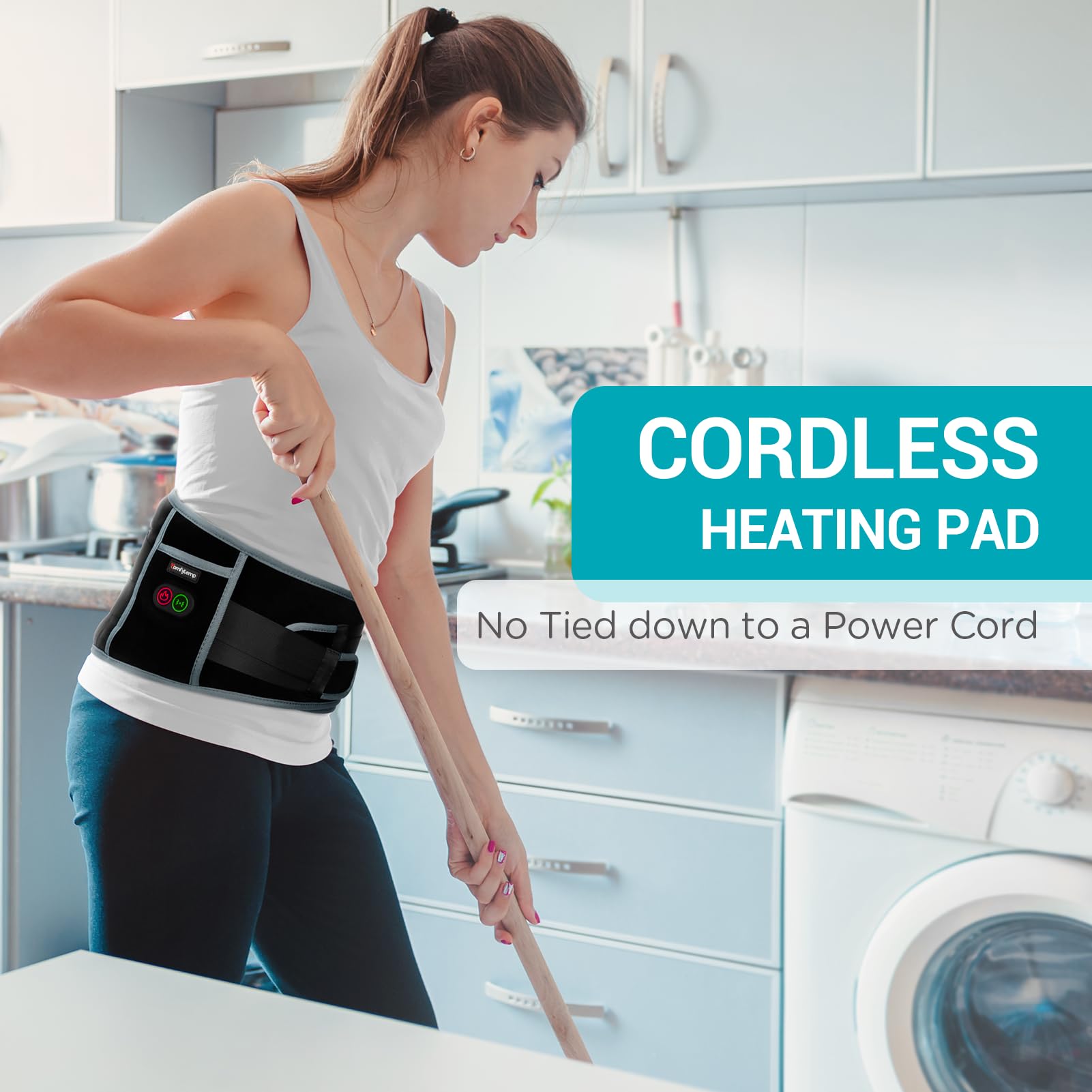Comfytemp Cordless Heating Pad with Massager for Back Pain Relief, Portable Lower Back Massager FSA Eligible Wearable Rechargeable, Birthday Gifts for Grandma Grandpa Dad Mom Men Women 3 Heat Auto-Off