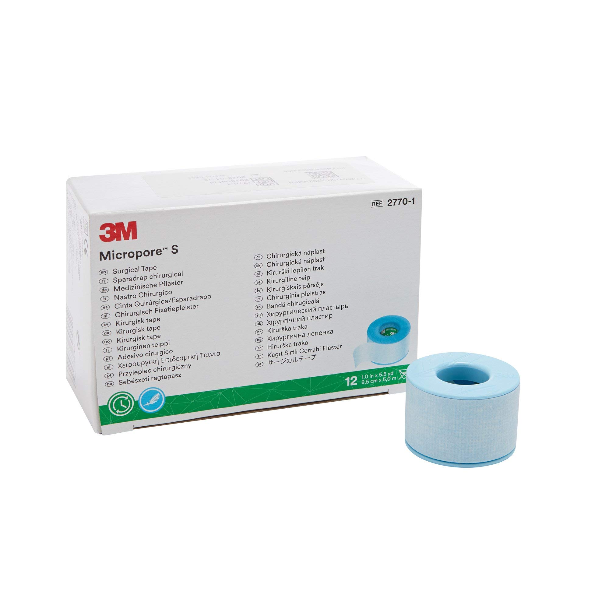 Photo 1 of 3M Micropore Skin Friendly Silicone Medical Tape, 1 Inch X 5-1/2 Yard, Blue, 12 Rolls, 1 Pack