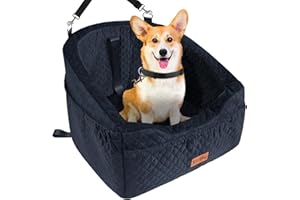 Vivifying Dog Car Seat for Small & Medium Dogs, Detachable & Washable Booster Seat for Pets Up to 30lbs, Travel Bed with Storage Pockets and Safety Belt – Black