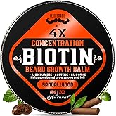Biotin Beard Growth Balm for Men – Conditioning Balm with Castor, Shea & Jojoba Oils to Condition, Soften & Thicken Facial Hair – Non-Greasy, Sandalwood Scent – 2 oz Grooming Kit