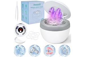Hossili Ultrasonic Retainer Cleaner Machine, 45kHz 200ML Dental Cleaning Pod with 4 Wash Modes, Digital Timer for Denture Cle