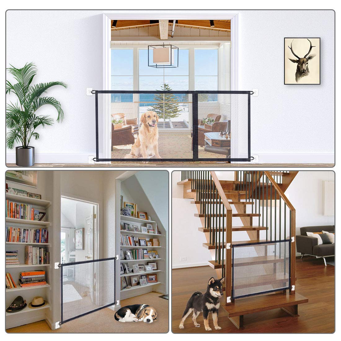 3-in-1 Sizes Magic Gate Pet Gate for Dog Doors with Hooks Safety Fence Black (71" 43" 27" Length) : Baby