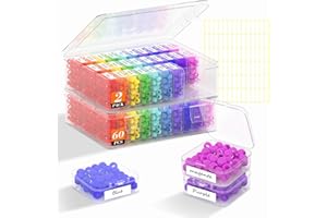 Profasion 2 Pack 60 Pcs Bead Organizer Box, Clear Plastic Storage Containers Features Hinged Lid and Labels, Craft Storage Box for Jewelry, Diamonds, Clay Beads, Bracelets, Screws, Seeds, Small Parts