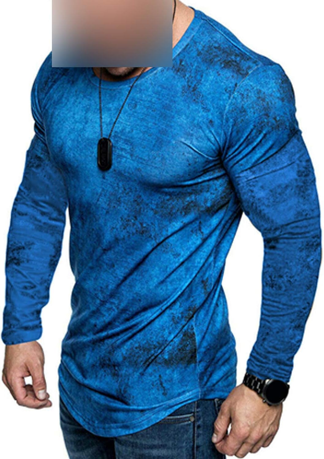 Mens TieDye Slim Fit Sports T Shirts Casual Gym Long Sleeve Muscle Tee Tops TShirt