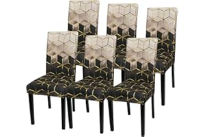Gibelle Dining Room Chair Covers Set of 6, Stretch Parsons Chair Slipcovers Universal Removable Washable Chair Seat Covers Protector for Dining Room, Kitchen, Hotel and Party, Brown Cubes