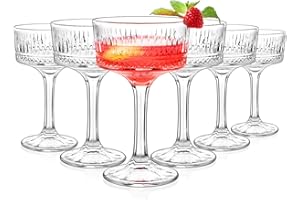 Paysky Coupe Glasses Set of 6,Hand-blow10 Oz Vintage Cocktail Glasses,Ribbed Martini Glasses for Espresso Martini, Champagne,