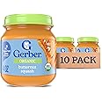 Gerber Stage 1 Baby Food, Organic Butternut Squash Jar, Baby Puree, Non-GMO, Vegetable, Puree Jars Glass, 10-pack