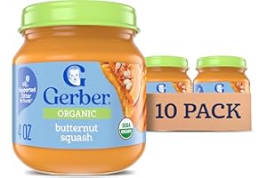 Gerber Stage 1 Baby Food, Organic Butternut Squash Jar, Baby Puree, Non-GMO, Vegetable, Puree Jars Glass, 10-pack