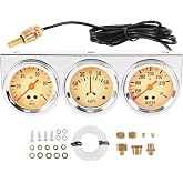 Triple Gauge Set (Oil Pressure Gauge + Water Temperature Gauge + AMP Meter) | 2" 52mm Triple Gauge Kit 3‑in‑1 Automotive Car Auto 3 Gauges Cluster Kit Chorme (0-100PSI) (100-280&deg;F) (-60 to 60 AMP)