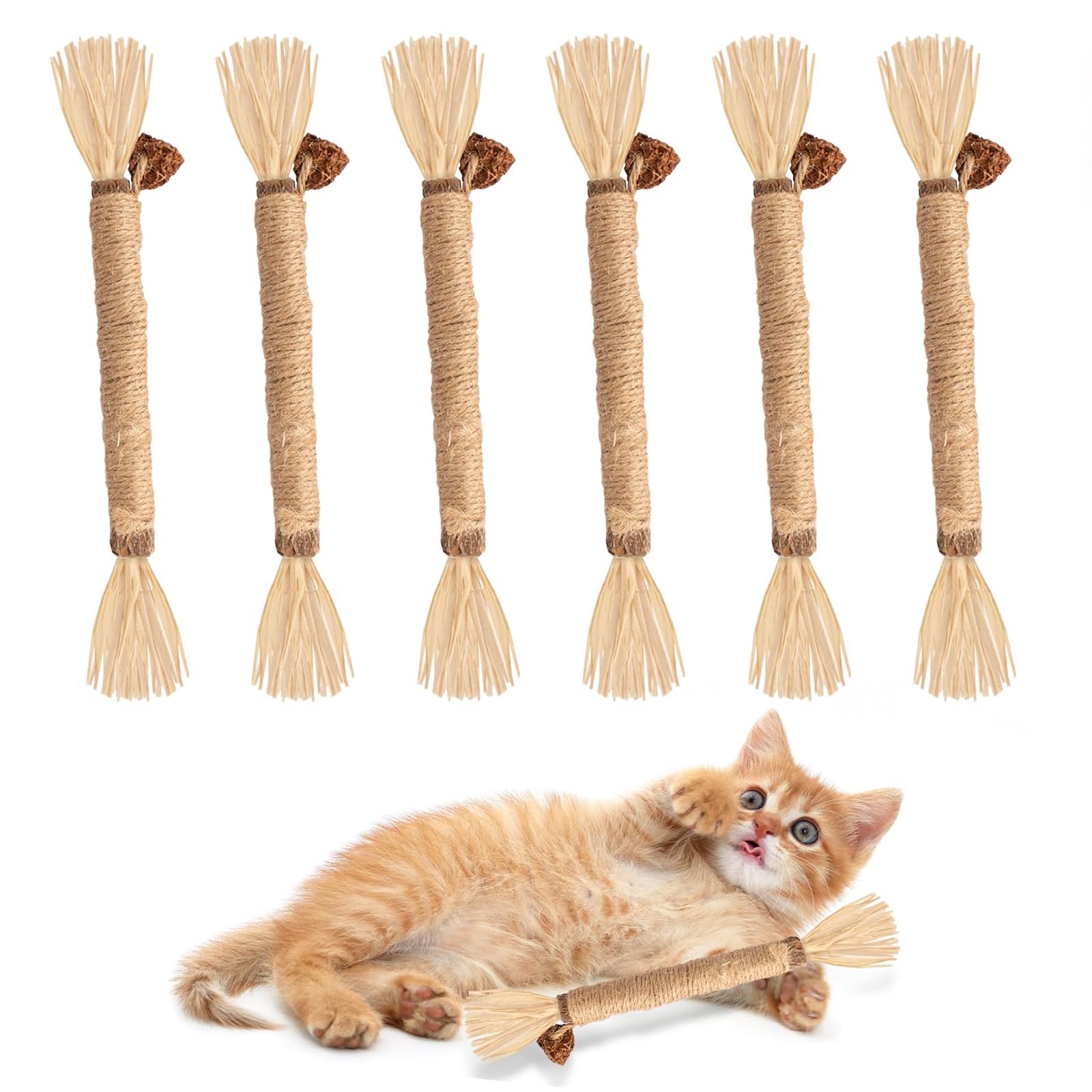 CECOMBINE 6 PCS Cat Chew Sticks, Natural Wooden Polygonum Stick Bite Toy, Dental Catnip Sticks for Kitten Cats Cleaning Teeth, Pet Snacks Sticks, Cat Toys for Indoor Cats