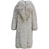 Annsirgra Women's Genuine Fox Fur Jacket Winter Coat Long Fuzzy Outerwear Turn-down Collar