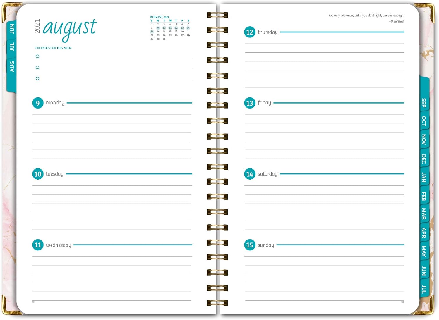 HARDCOVER Academic Year 2021-2022 Planner: (June 2021 Through July 2022) 5.5"x8" Daily Weekly Monthly Planner Yearly Agenda. Bookmark, Pocket Folder and Sticky Note Set (Pink Marble) : Office Products
