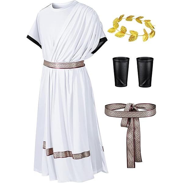 Costume Toga Greco Romano SATINIOR - Set 2 Pezzi Con Corona D'Alloro